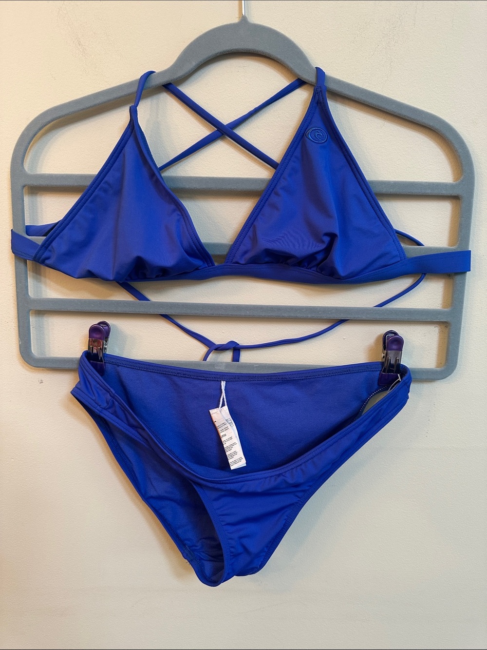 Rip Curl Royal Blue Bikini Set – Crisscross Back Top & Logo Bottoms, Size M